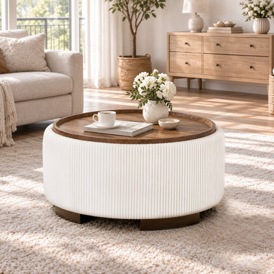 Pouf de rangement rond de 76 cm avec couvercle rabattable, compartiment de rangement dissimulé, tabouret d'appoint pour salon