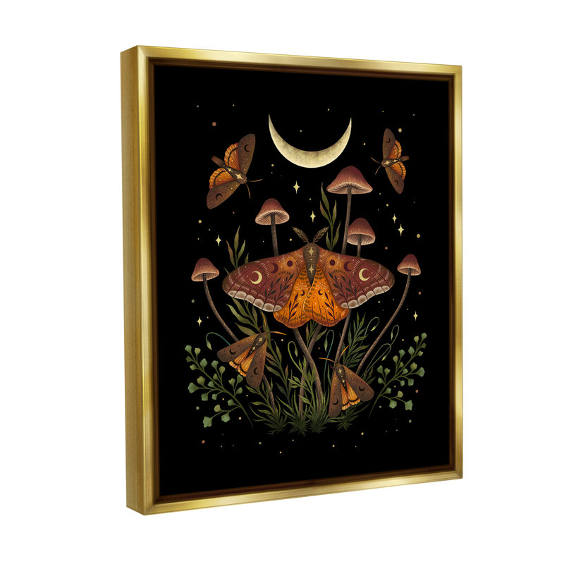 "Astral Moth And Moon" par Episodic, Dessins sur toile, Cadre flottant métallique doré, H 21 po x l 17 po