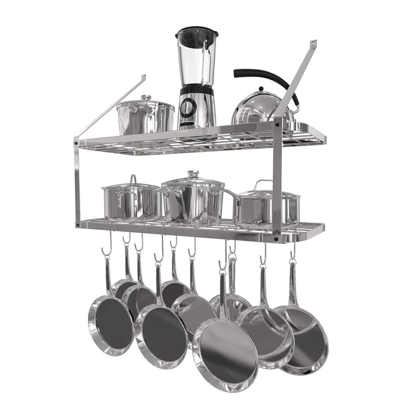 2-Tier 29.5"W Cast Iron Pot Rack with Moveable Hooks