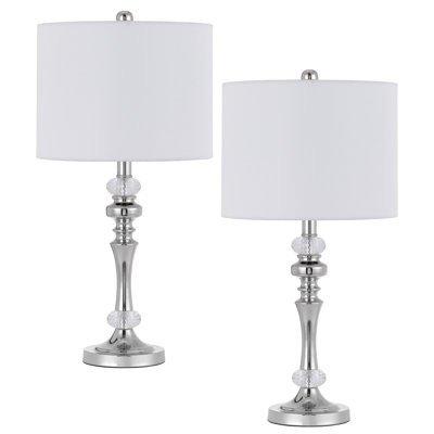 Ensemble de 2 lampes de table en métal Effingham - Lampes de buffet chromées et cristal de 61 cm de hauteur avec abat-jour cylindriques blancs pour salon, chambre ou bureau