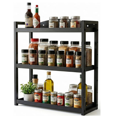 3-Tier Adjustable Wall Mount Spice Rack, Black