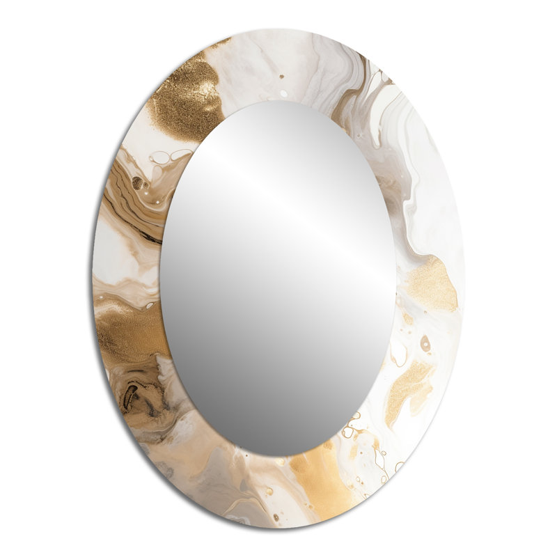 Doré et gris A Marble Effect IV - Grand miroir mural ovale sur métal, 40 po x 30 po