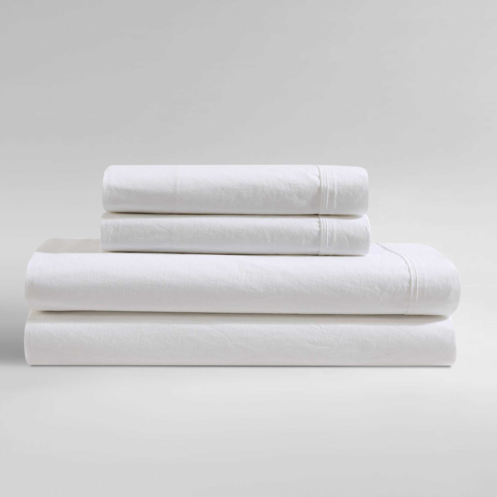 Calvin Klein Washed Cotton Percale Sheet Set, White, Twin Sheet Set with 1 Pillowcase