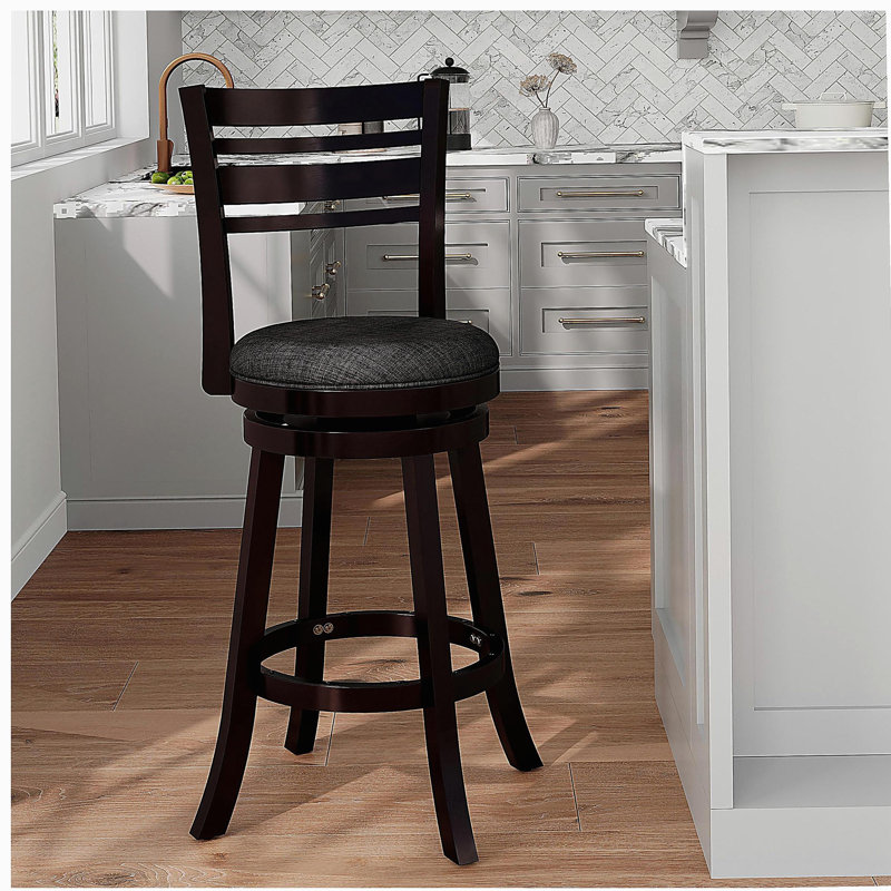 Tabouret de bar pivotant à dossier haut de 30 pouces, café lustré, siège en tissu noir de carbone, Noir