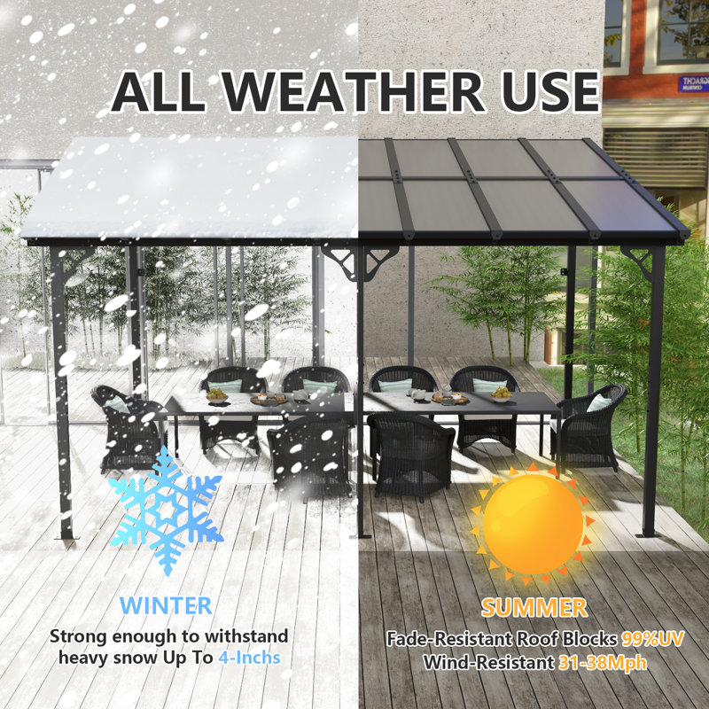 Metal Pergola with Canopy, 97.2" H x 168" W x 120" D