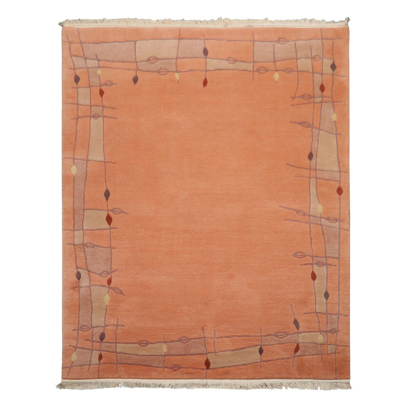Tapis art déco néo-zélandais en laine noué à la main 5 pi 8 po x 7 pi 10 po