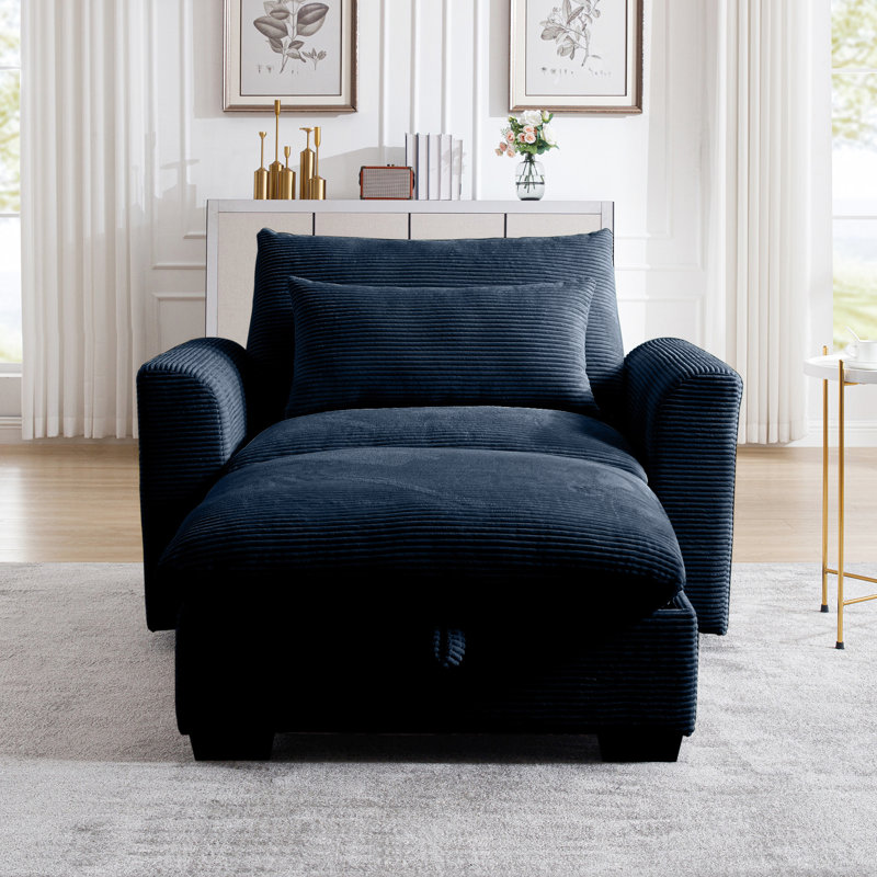 Velours côtelé avec rangement, idéal pour la chambre à coucher avec structure de soutien bleue et rangement, Bleu