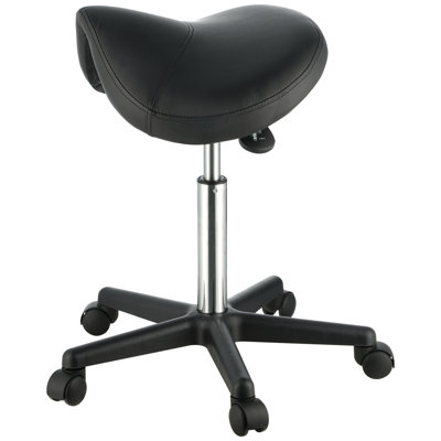 Saddle Stool with Wheels, 400 LBS Weight Capacity, Height Adjustable Thickened PU Leather Swivel Saddle Stool Chair for Salon, Spa, Tattoo, Clinic, Black