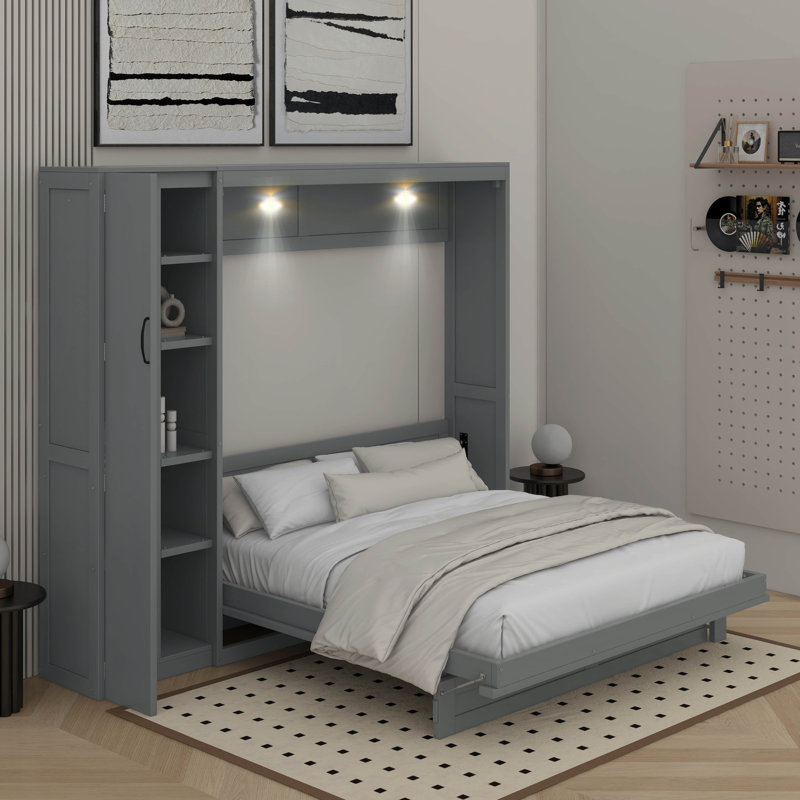 Grand lit escamotable avec garde-robe et lumières DEL