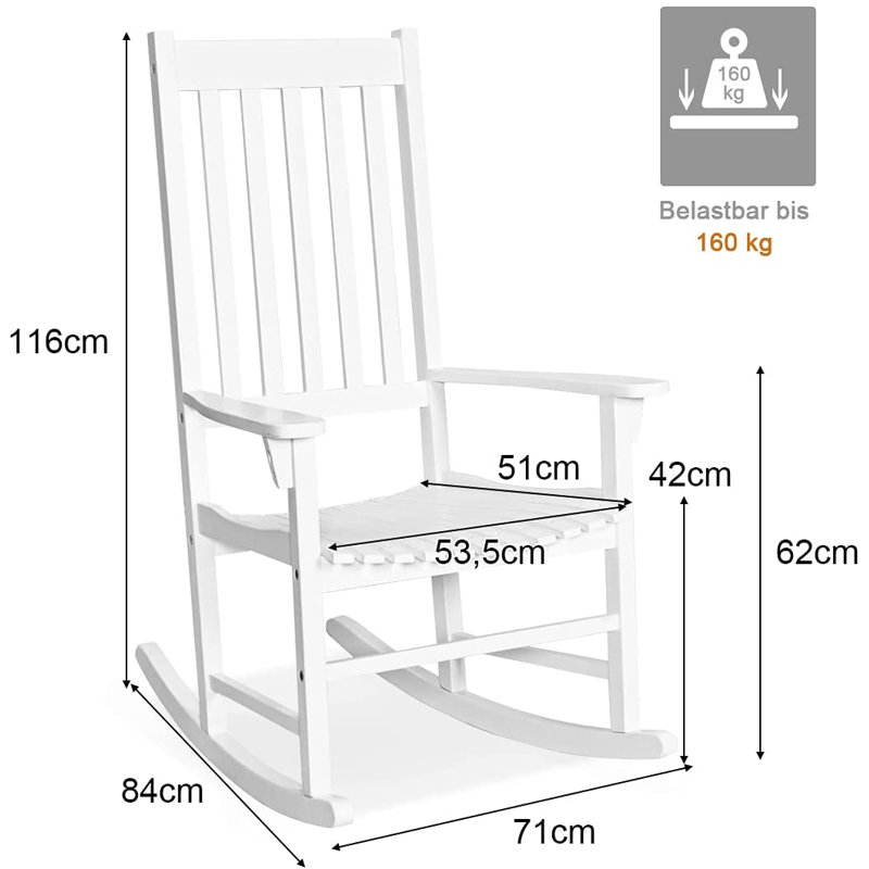 Kline Acacia Solid Wood Outdoor Rocker Chair, White