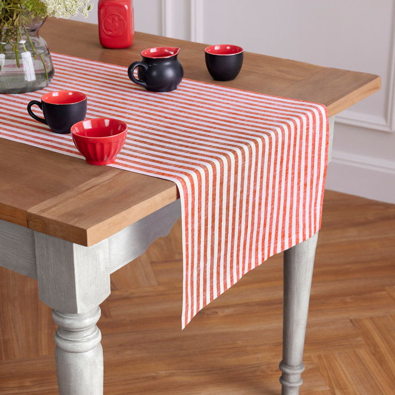 Red and White Striped Linen Table Runner 14 x 36 Inch