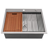 Ruvati 25 x 20 inch RV Workstation Drop-in Topmount Bar Prep Kitchen Sink 16 Gauge Stainless Steel