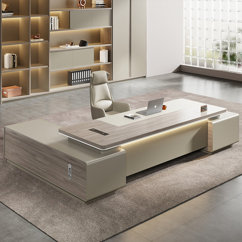 Bureau en L 110,24 "haut de gamme avec bande de lumière DEL intégrée, 29.53" H x 110.24" W x 62.99" D