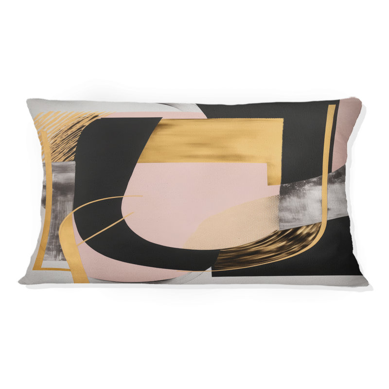 Coussin décoratif rose et doré Art Deco I - Abstract