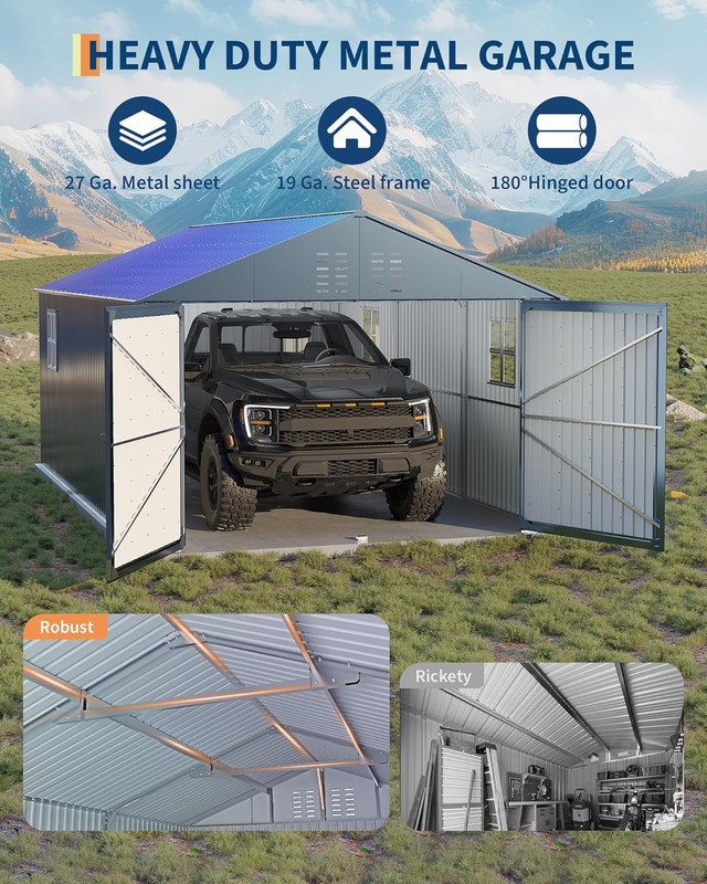 12x20 FT Metal Carport, Enclosed Garage Shed with Steel Roof for Trucks & Storage