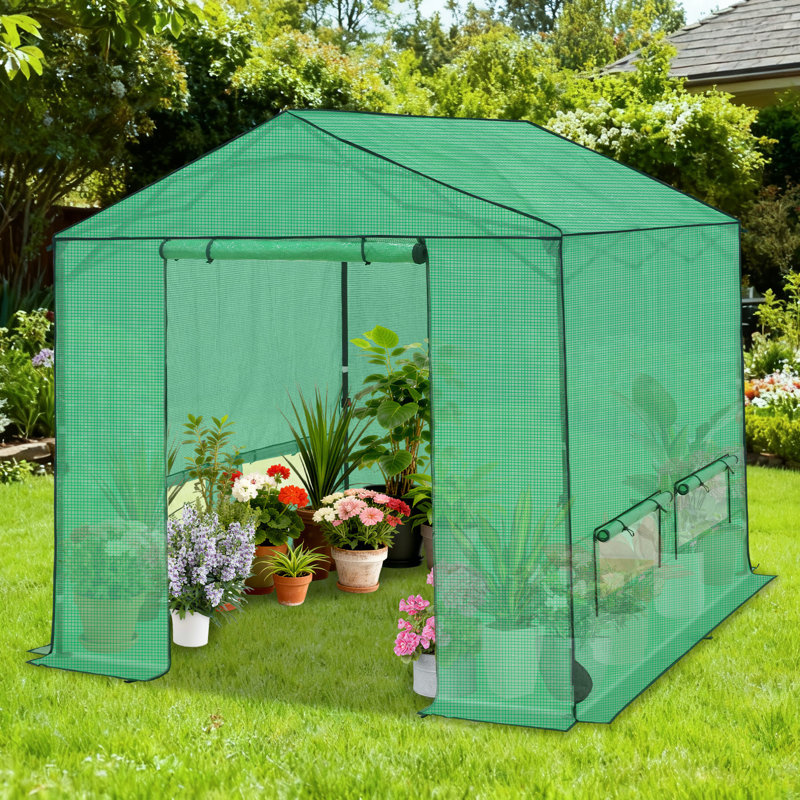 8x8 Walk-In Greenhouse, Outdoor Garden Portable Pop Up Greenhouse, 7.9' H x 8' W x 8' D
