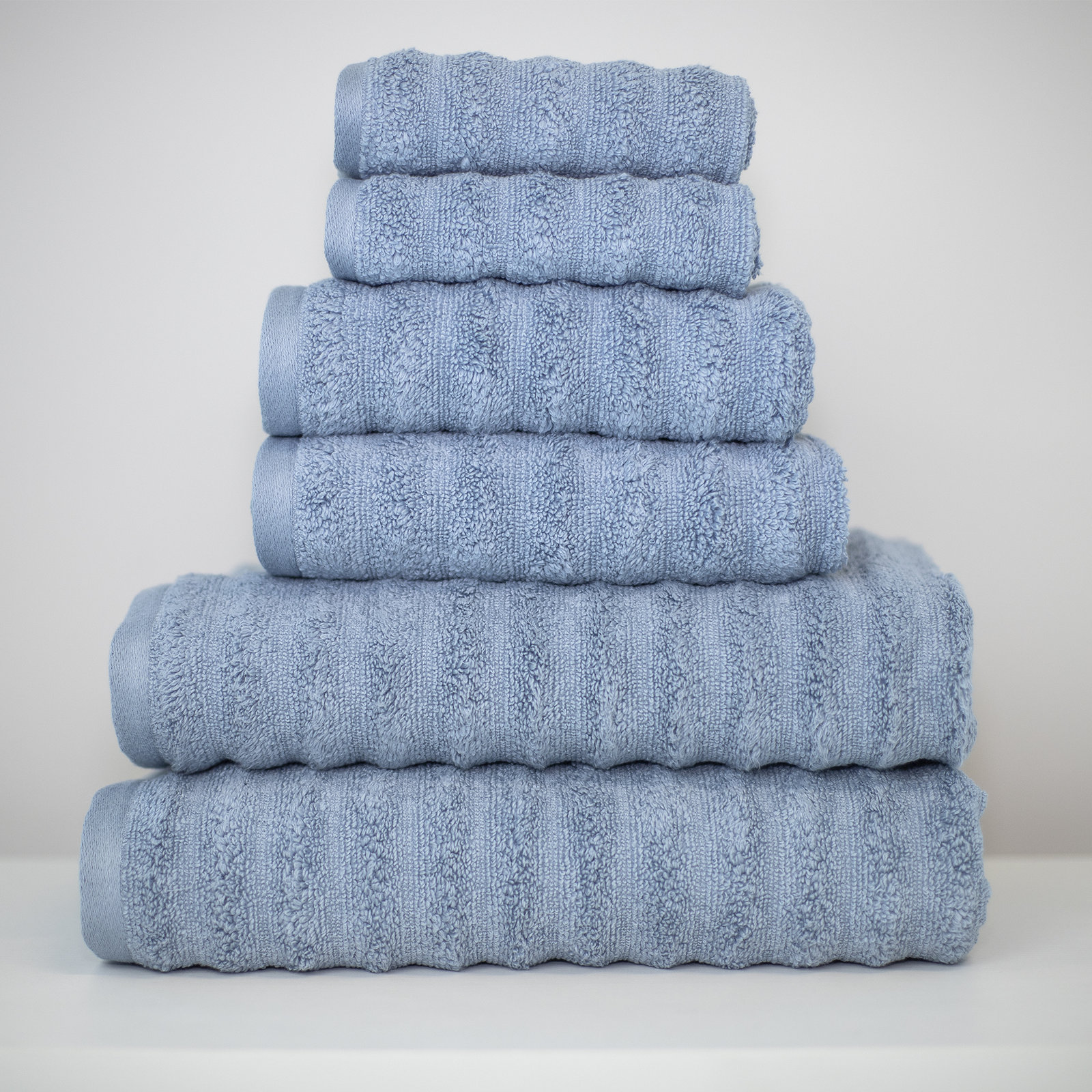 Spa 6-Piece Wavy Combed Cotton Towel Set, Spa Blue