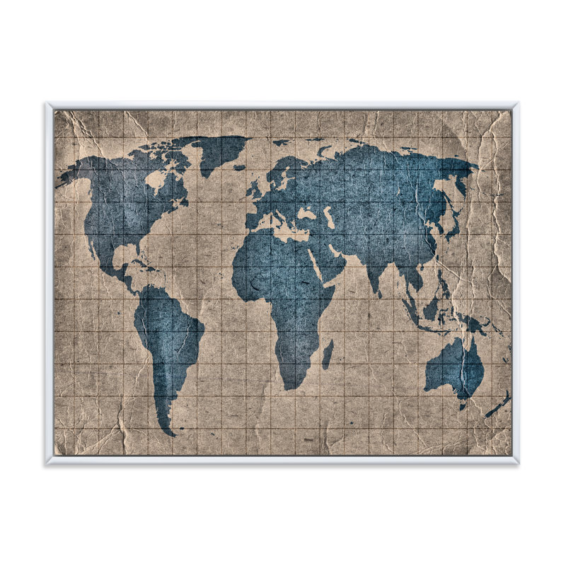 Ancienne carte du monde I - reproduction de cadre flottant sur toile, H 30 po x l 40 po x 1,5 po, Cadre blanc