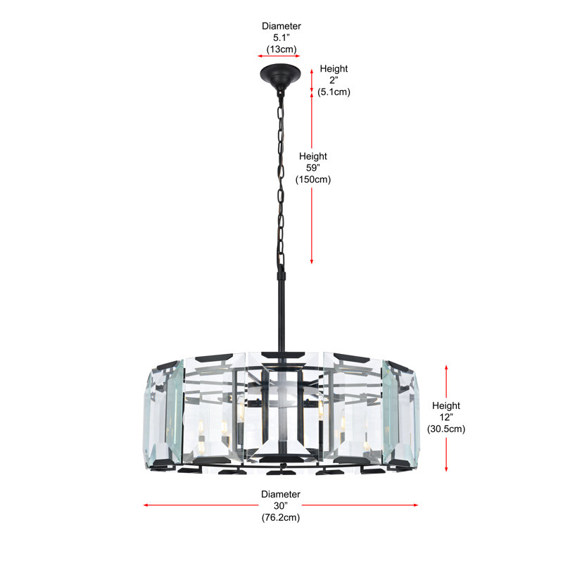 8 - Light Drum Chandelier, Flat Black