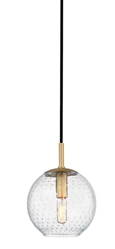 Luminaire suspendu 1 lumière Rousseau, Laiton vieilli, Transparent, H 7,75 PO X L 6 PO X P 6 PO