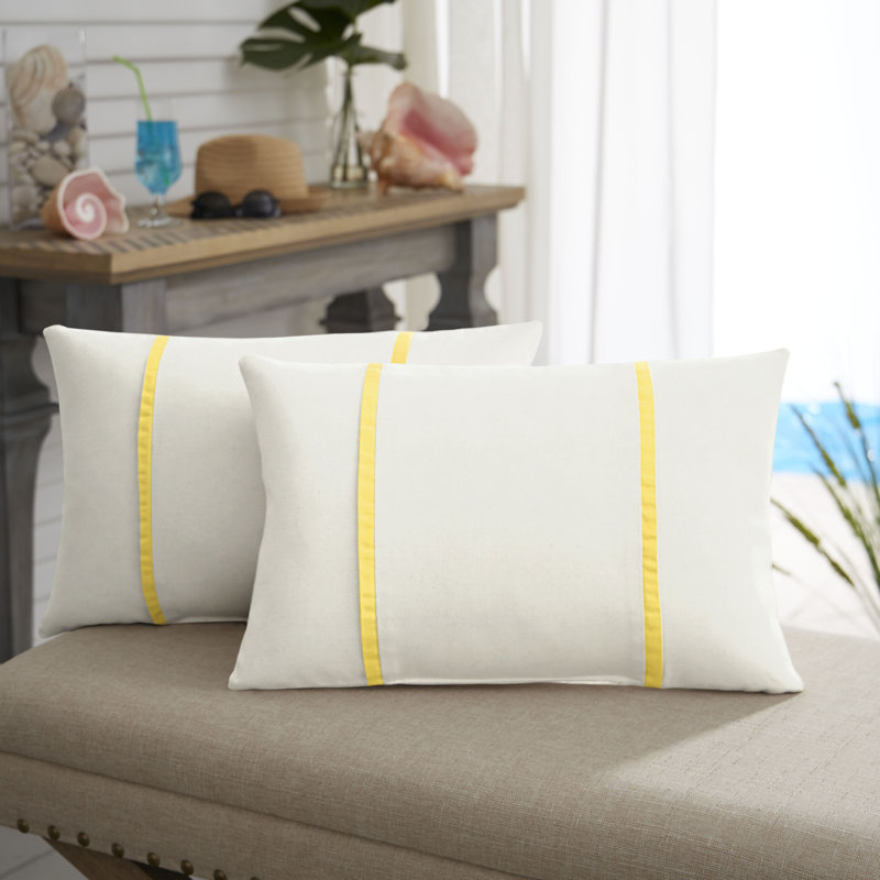 Furston Striped Outdoor Reversible Throw Pillow, White/Sunflower Yellow, 12" x 24"