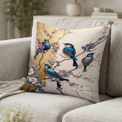 Coussin multicolore Birds On Plum Blossoms Tree