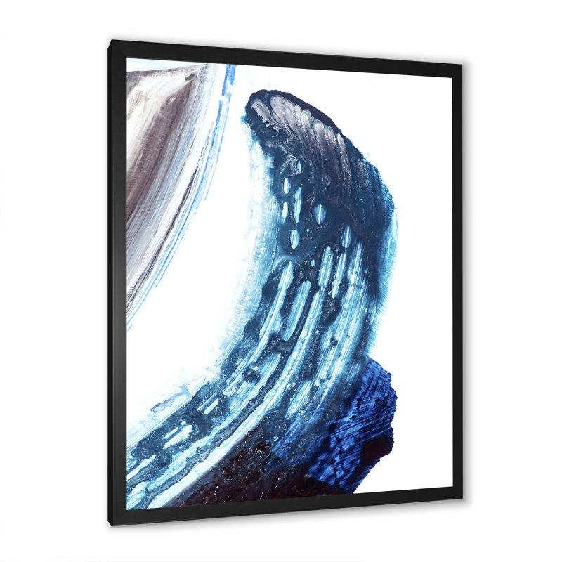 Bleu et rayures noires brossées - reproduction sur toile, Toile avec cadre de coin noir fermé, H 32 po x l 24 po