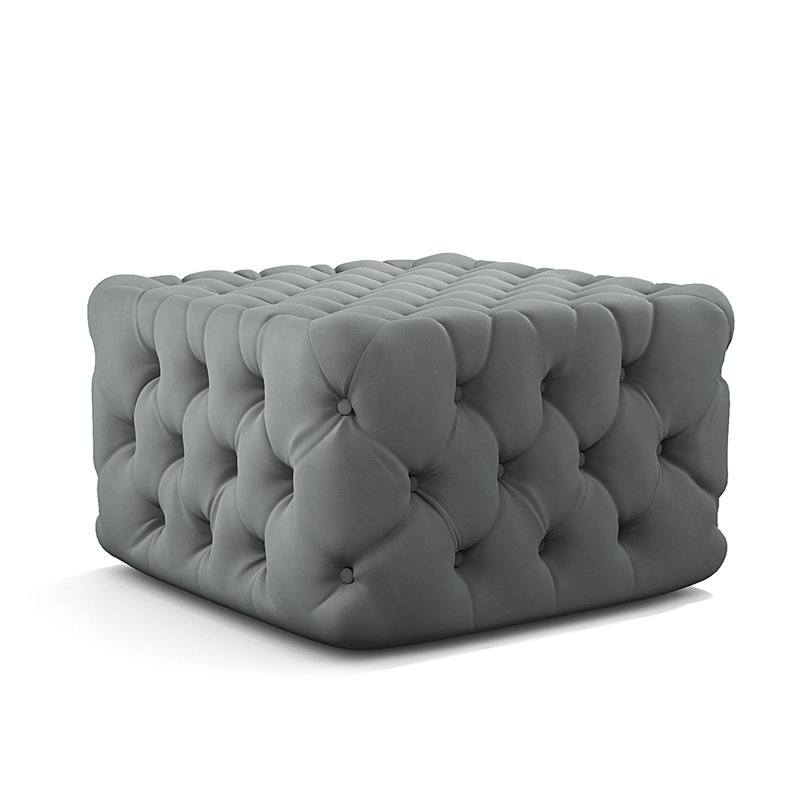 Aya 62Cm Velvet Tufted Square Cocktail Ottoman, Grey