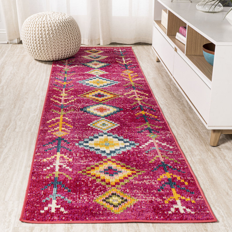 Blairsville Tribal Love Geometric Pink/Multi Rug, Runner 2'3" x 8'
