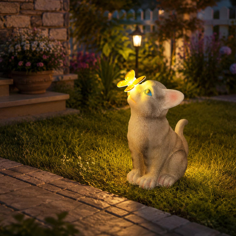 Éclairage solaire pour jardin, lumière décorative pour cour intérieure, sculpture rayée orange pour chat