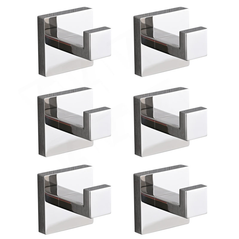 6 Pack Wall-Mounted Stainless Steel Bathroom Towel Hooks/Coat Hooks For Bathroom, Bedroom, Kitchen, Chrome
