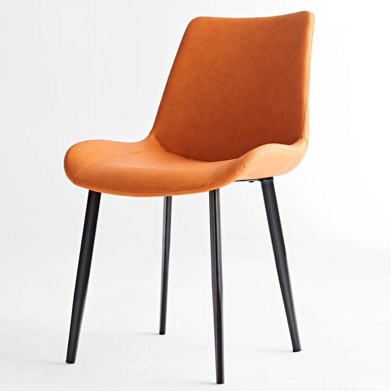 Chaise de salle à manger orange en cuir PU avec 2 pieds en fer