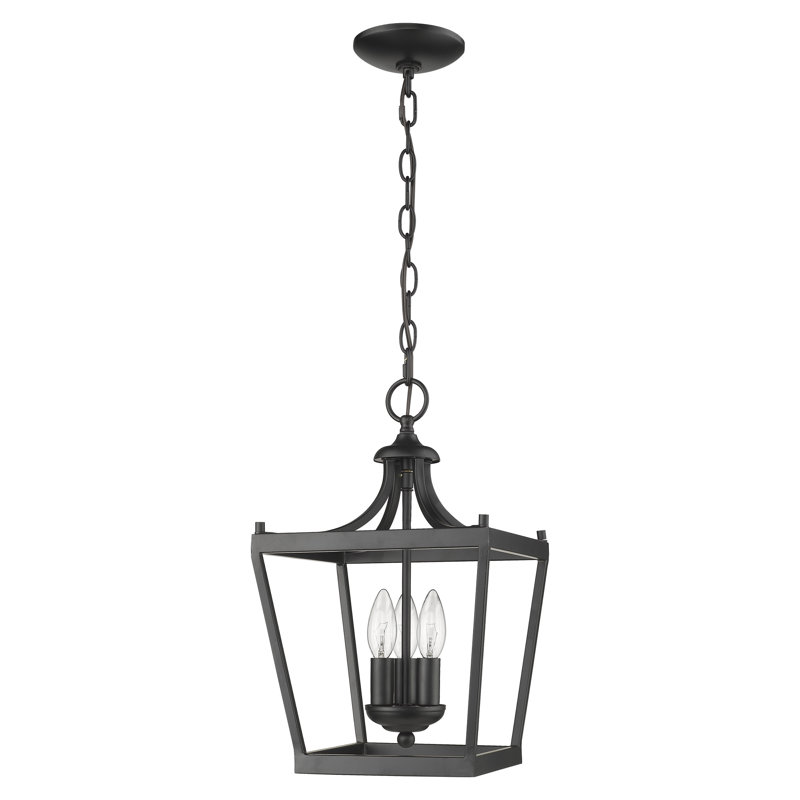 Luminaire suspendu géométrique 3 lumières lanterne Rancourt, Noir mat