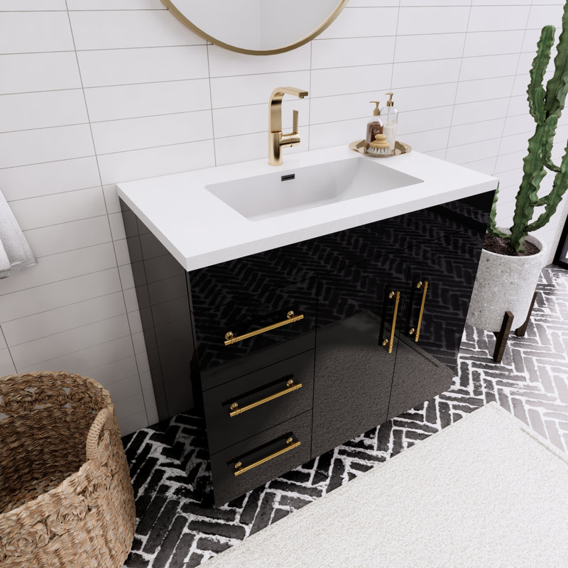 Spring Single Bathroom Vanity, Gloss Black, 36"