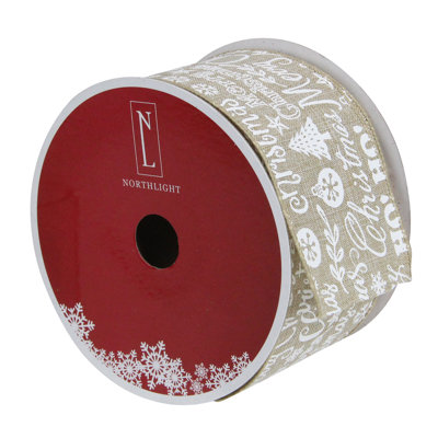 Ruban filaire en toile de jute beige et blanc 2,5 po x 16 po Merry Christmas