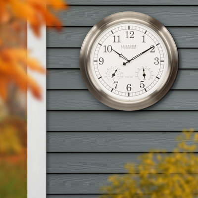 La Crosse Technology 404-80017-INT 17.9-inch Indoor/Outdoor Classic Stainless Steel Atomic Analog Wall Clock