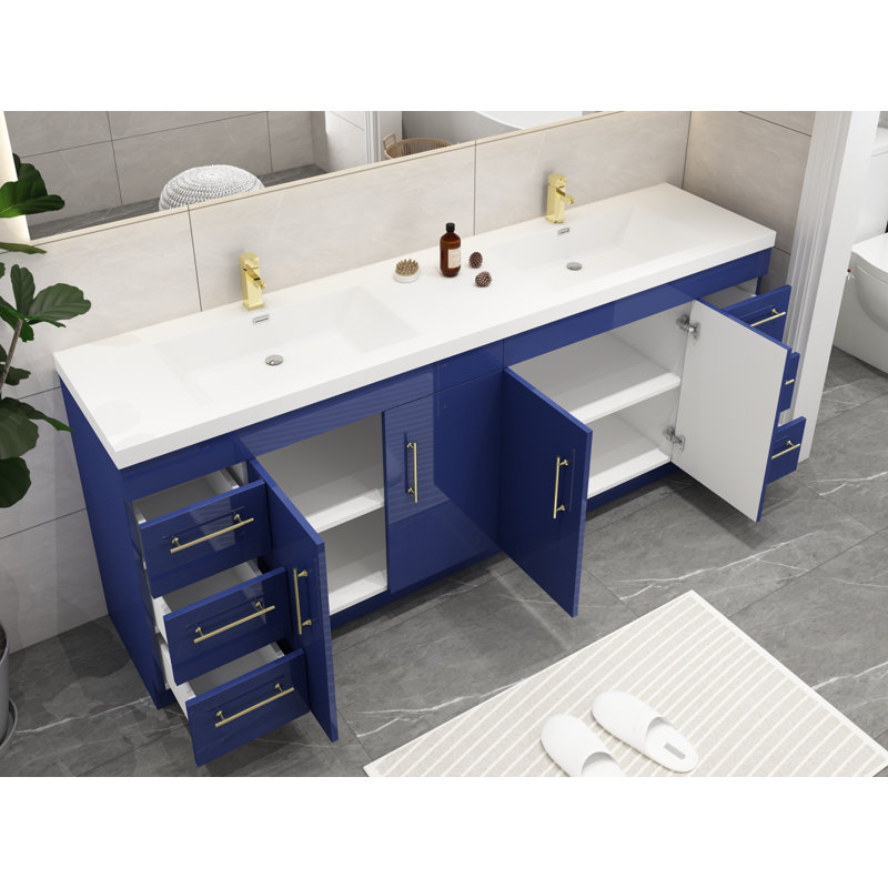 Brower 83.44'' Double Bathroom Vanity with Acrylic Top, Glossy Night Blue