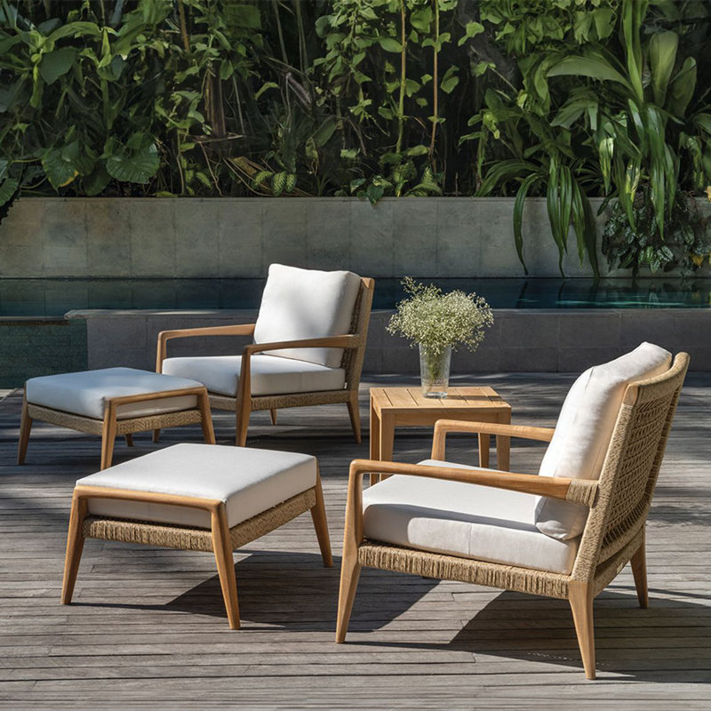 Barcelona Ottoman With Cushion, Ocean Rain