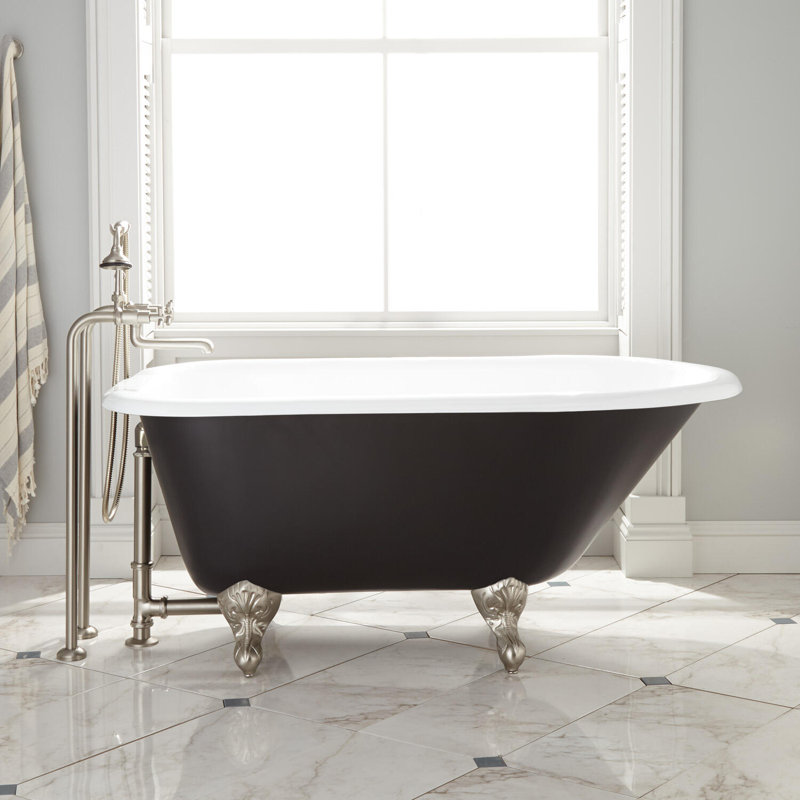 54" Miya Cast Iron Clawfoot Soaking Tub, Polished Brass, Black