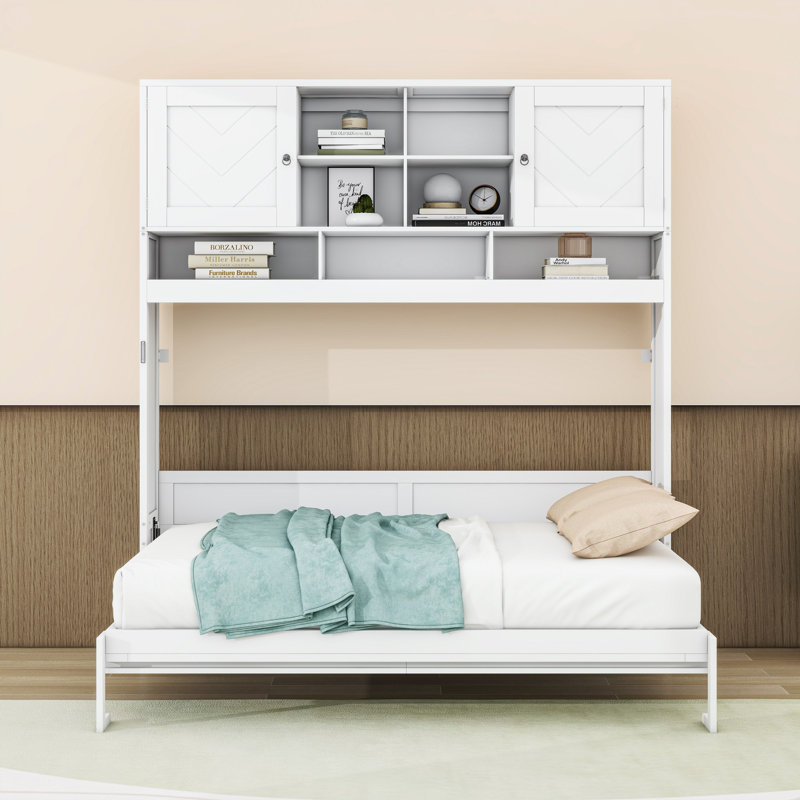 Grand lit escamotable en bois avec rangement