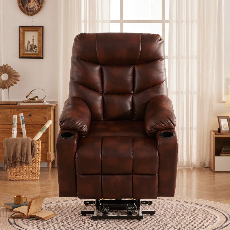 Dual Motor Heating Massage Elderly-Movable Recliner Chair with Wheels and Power Supply, Brown