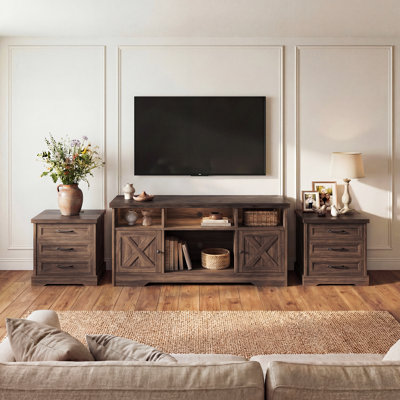 Savannah 3 Piece Living Room Set - Tv Stand With Power Outlet And Led Light And 2 End Tables With 3 Drawers
