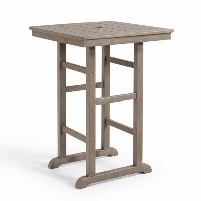 Square Bar-Height Indoor Outdoor High-Top Pub Table, All-Weather HDPE Slatted Top Table for Patio Kitchen Bar, Casual Dining Entertaining Furniture for Deck Porch Balcony Poolside, Stable Construction Space-Saving Low-Maintenance Table