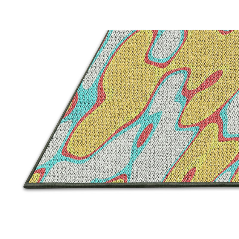 Jaune abstrait/Tapis décoratif vert, Rectangle 5 pi x 7 pi