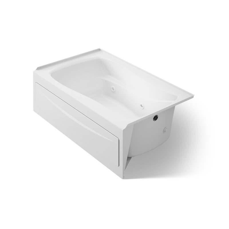 Mariposa® 60" x 36" Alcove in Whirlpool Acrylic Bathtub with Heater, White, Right