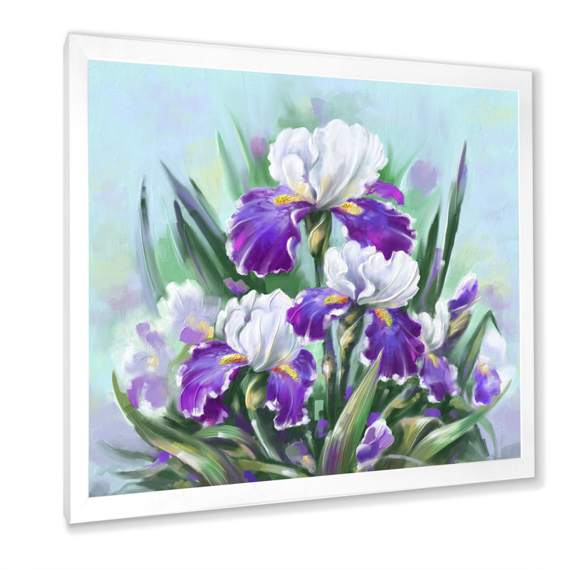 Fleurs et iris mauves en fleurs, H 16 po x l 16 po x P 1 po, Impression blanche sur toile encadrée