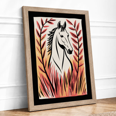 Botanical Horse Portrait Rustic - Framed Print