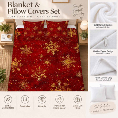 Couverture de Noël en flanelle - Plaid ultra doux et moelleux pour canapé et lit, cadeau douillet en molleton pour la famille, les amis et les adultes, 101,6 x 127 cm. Livrée avec deux taies d'oreiller (garnitures non comprises).