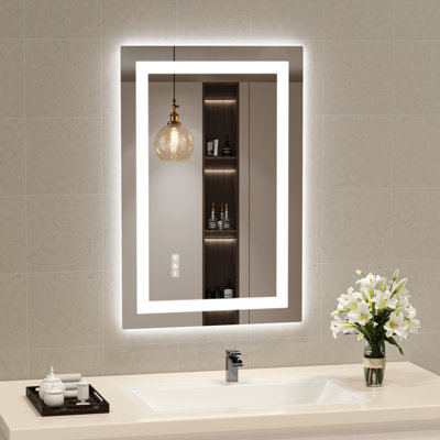 Keyshauna LED Bathroom Mirror with Frontlit and Backlit, 3 Colors Temperature & Dimmable Light Anti-fog Tempered Glass Bathroom Vanity Mirror