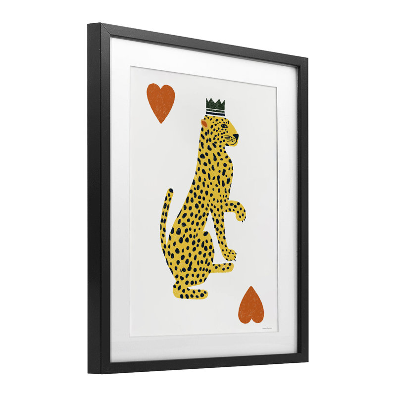 Leopard & Hearts Card Framed Print Under Glass, design by Svetlana Aleynikova, Midnight Black Frame, 16" H x 13" W